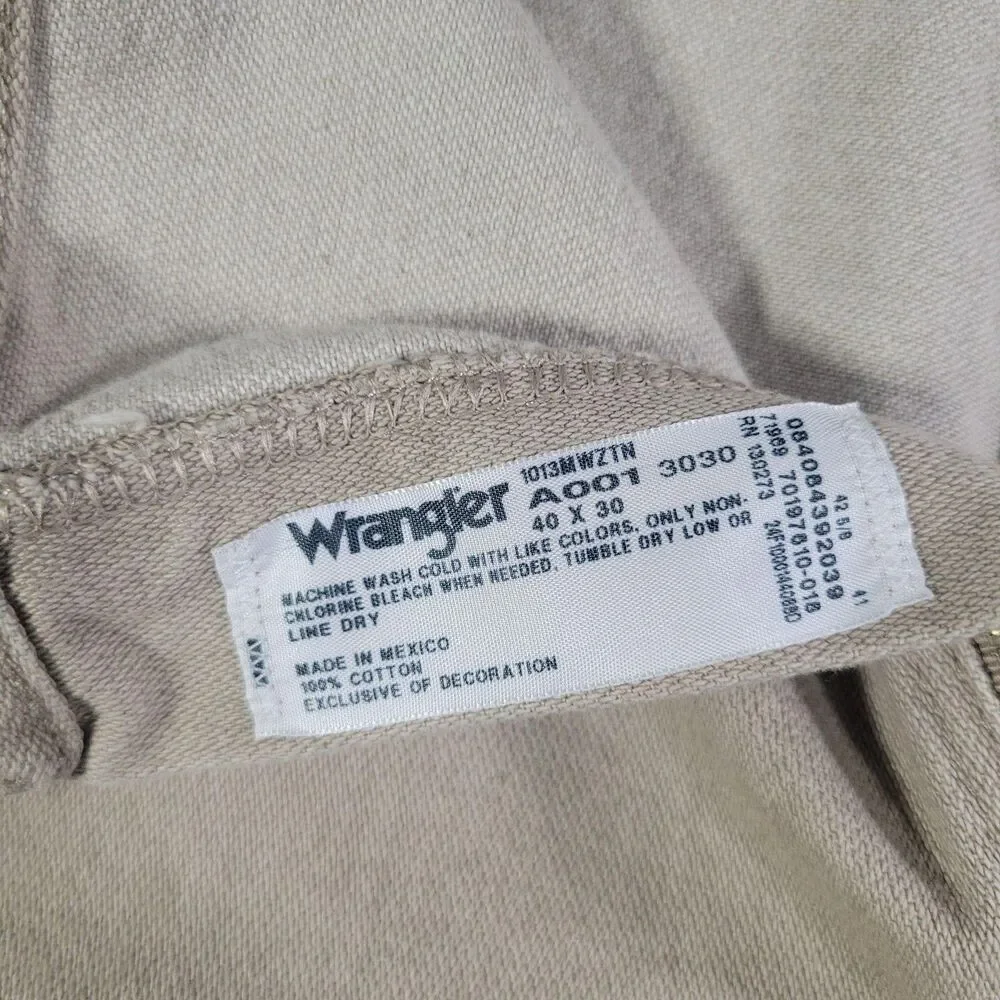 Wrangler Jeans Mens 40x30 Beige Light Wash Regular Straight Zip Fly Denim Cotton